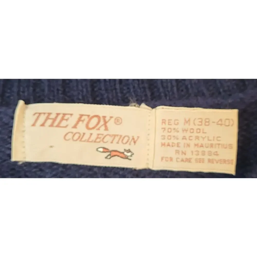 VTG Fox Collection Navy Wool Blend Sweater M Heritage Knit
